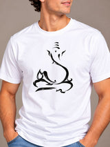 Sitting Ganesha white t-shirt by Offbeat, close-up of the illustration