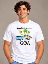 Happiness Is Being In Goa white t-shirt by Offbeat, front view