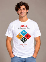 India Is Famous For: Taj Mahal, Elephants, Spirituality, Variety And Me white t-shirt by Offbeat, front view