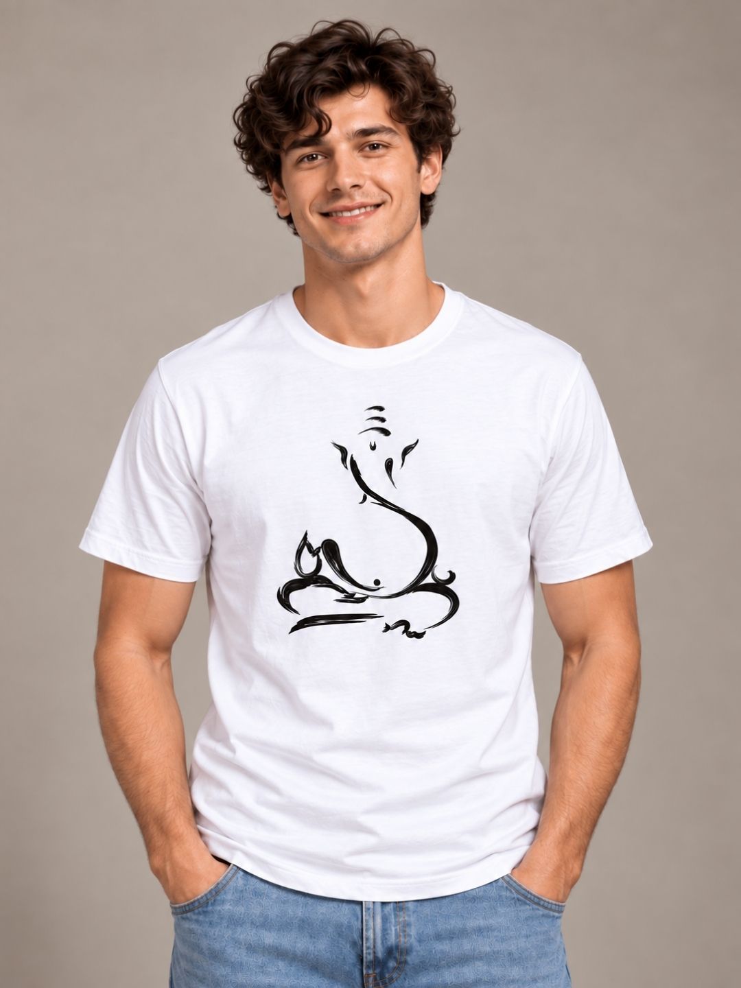 Sitting Ganesha white t-shirt by Offbeat, front view