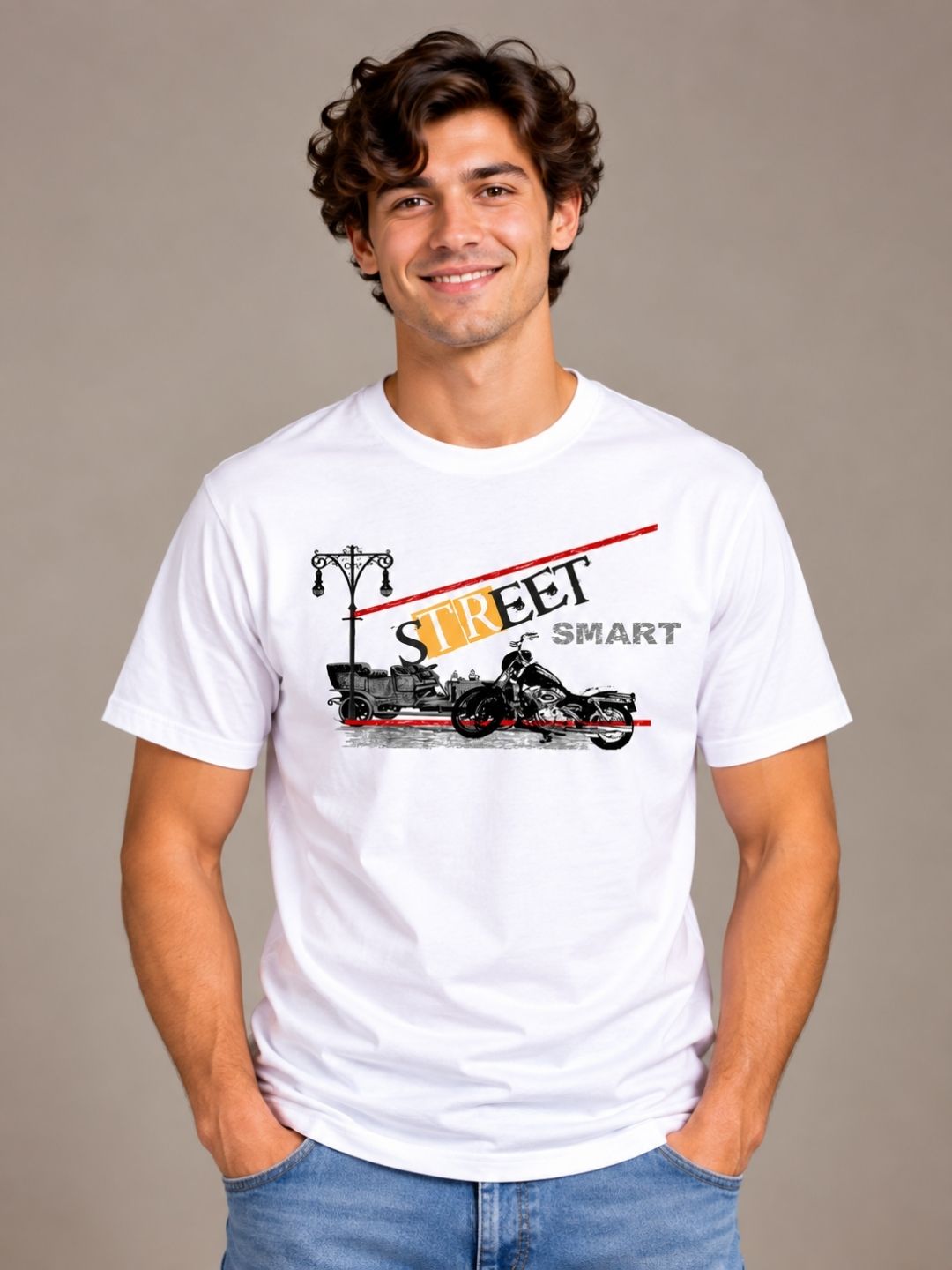 Street Smart white t-shirt by Offbeat, front view
