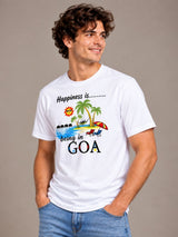 Happiness Is Being In Goa white t-shirt by Offbeat, left side