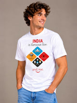 India Is Famous For: Taj Mahal, Elephants, Spirituality, Variety And Me white t-shirt by Offbeat, left side
