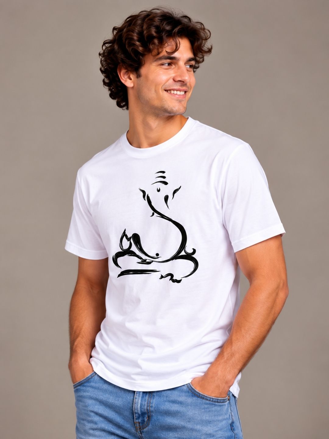 Sitting Ganesha white t-shirt by Offbeat, left side
