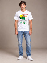 Indian Auto: Every Part Makes Noise Except The Horn white t-shirt by Offbeat, worn by a model