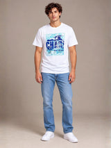 Chase Your Dreams white t-shirt by Offbeat, worn by a model