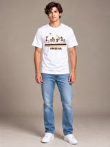 Cultures Of India white t-shirt by Offbeat, worn by a model