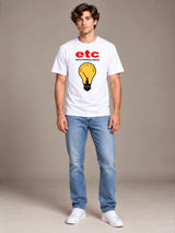 ETC (End Of Thinking Capacity) white t-shirt by Offbeat, worn by a model