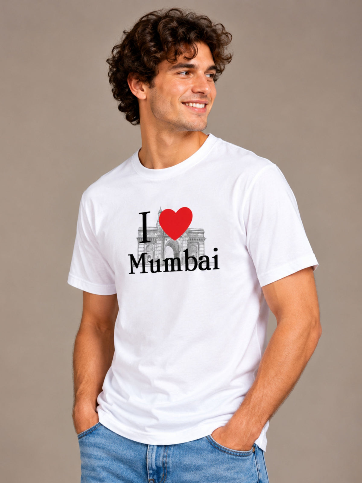 I Love Mumbai white t-shirt by Offbeat, left side