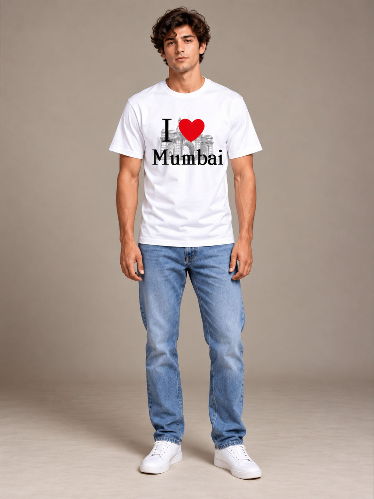 I Love Mumbai white t-shirt by Offbeat, worn by a model