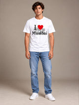 I Love Mumbai white t-shirt by Offbeat, worn by a model