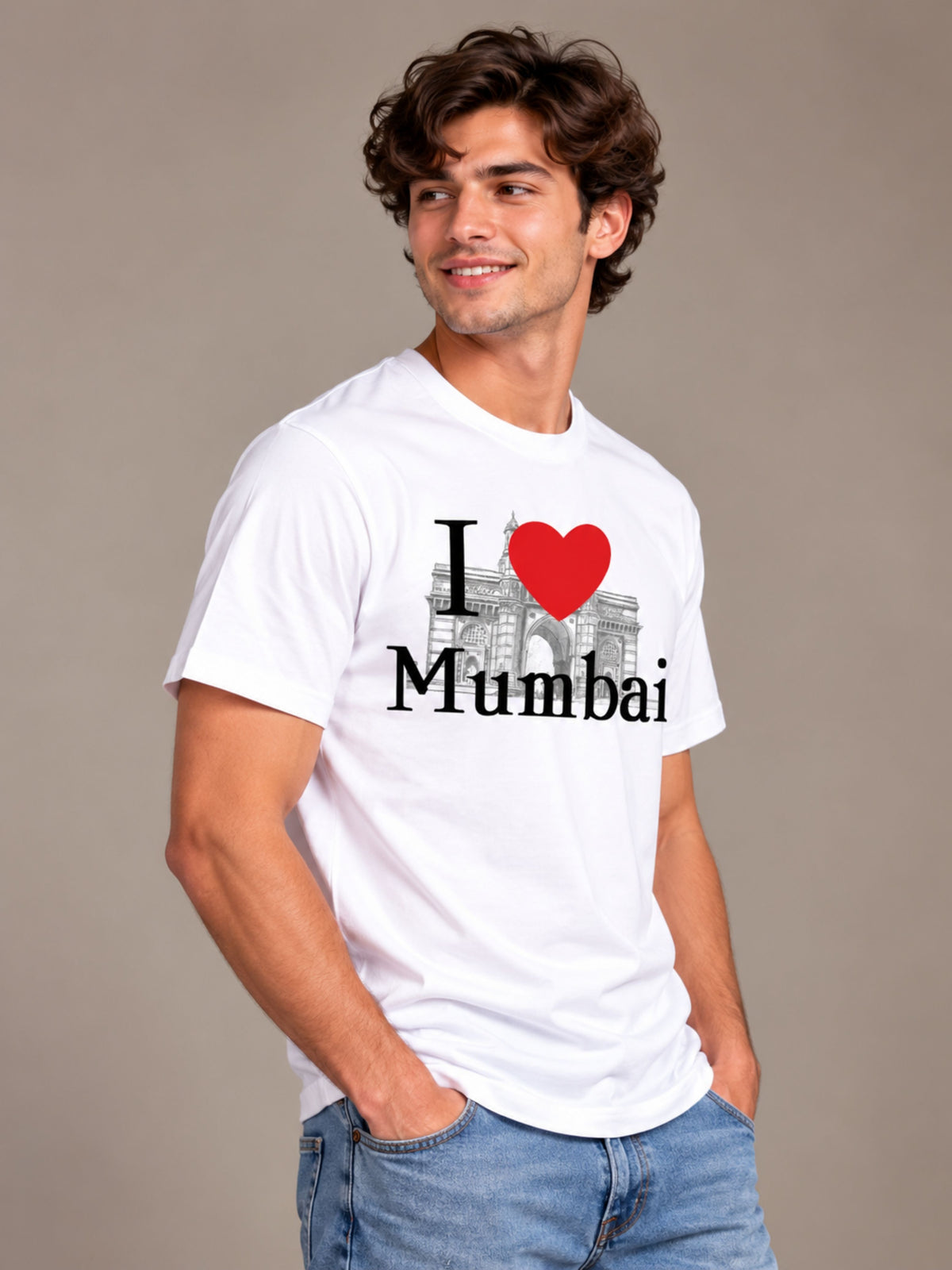 I Love Mumbai white t-shirt by Offbeat, right side