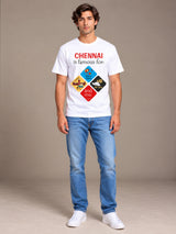 Chennai Is Famous For white t-shirt by Offbeat, worn by a model