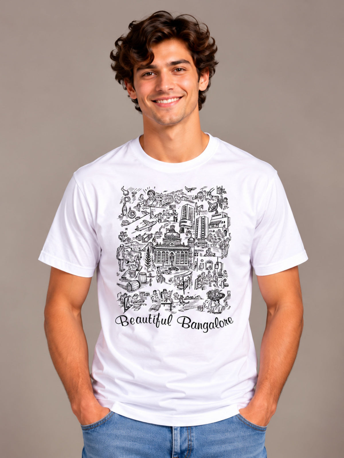Beautiful Bangalore white t-shirt by Offbeat, front view