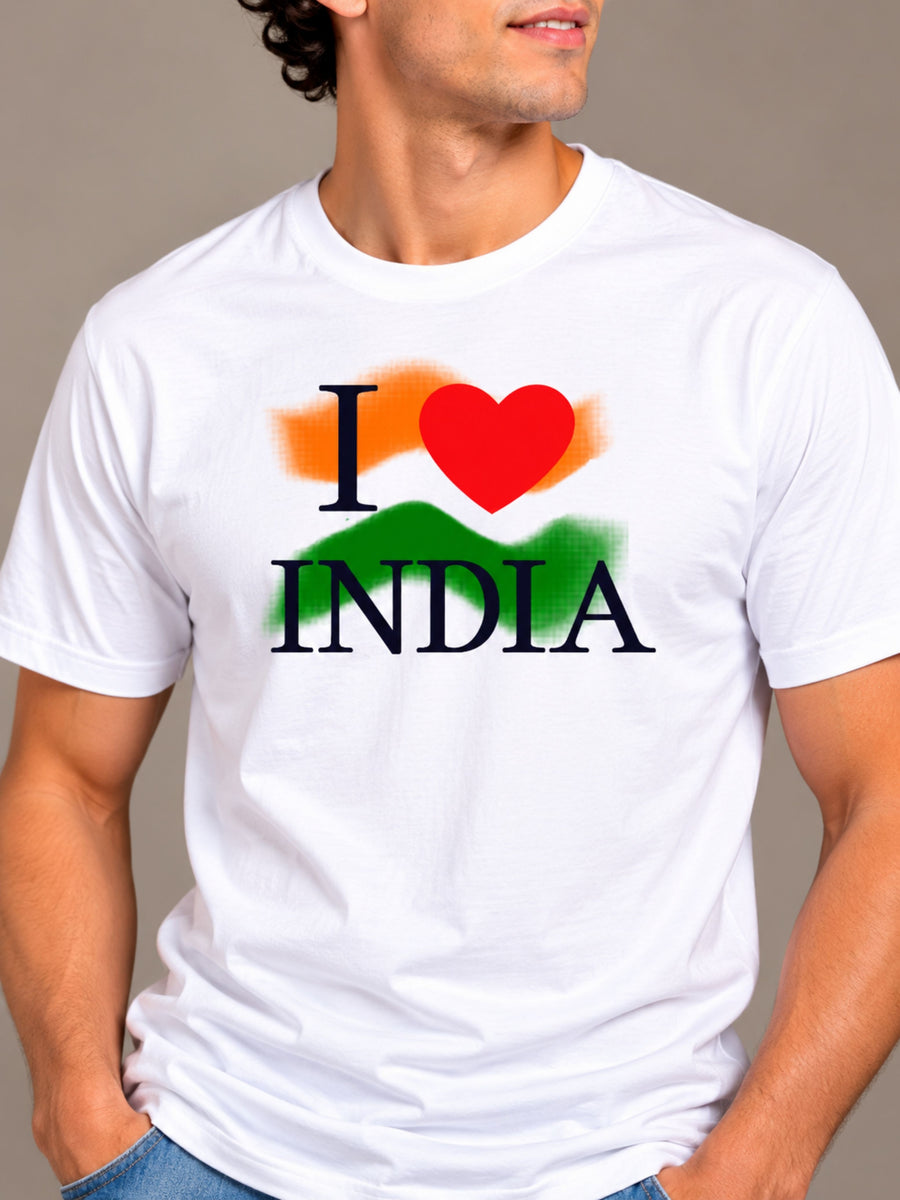 I Love India white t-shirt by Offbeat, close-up of the illustration