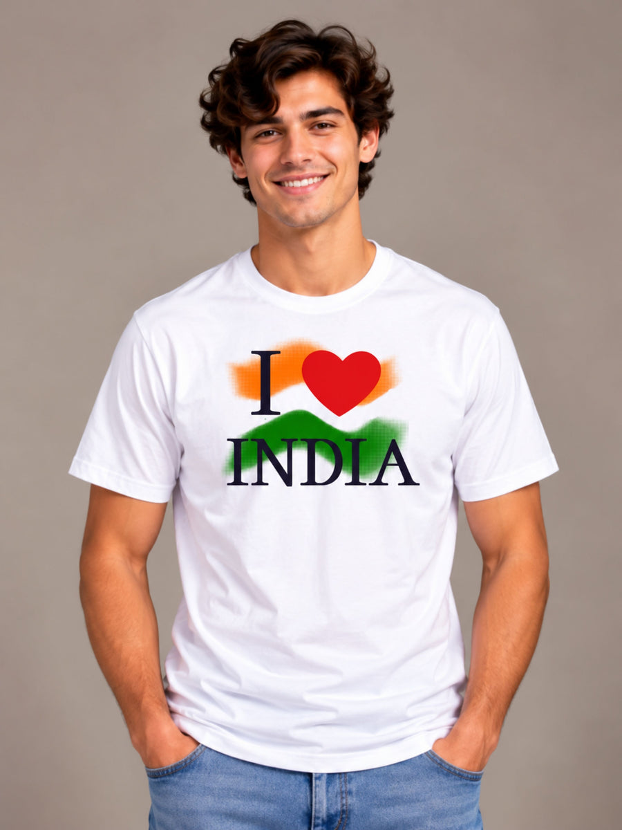 I Love India white t-shirt by Offbeat, front view