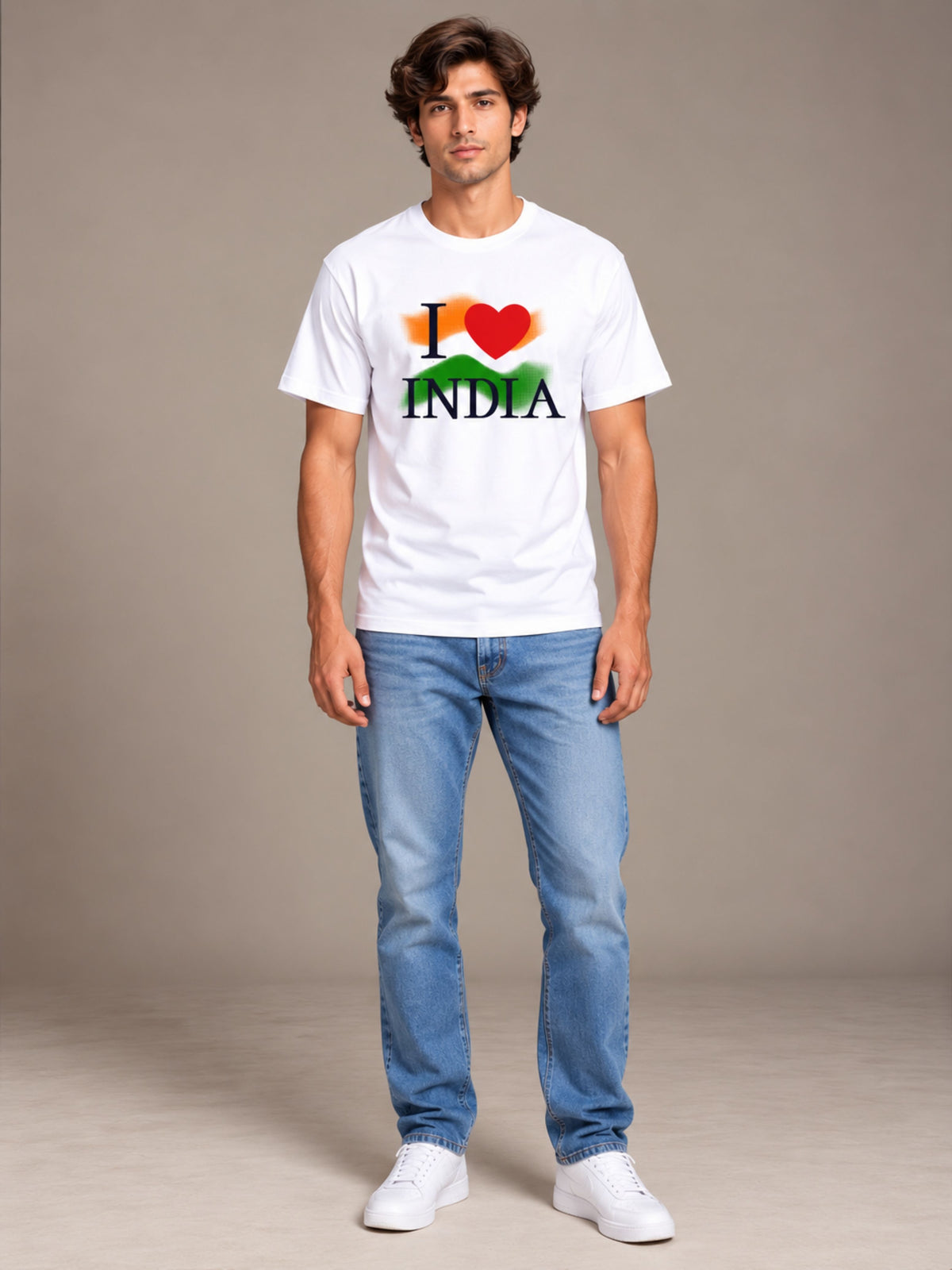 I Love India white t-shirt by Offbeat, worn by a model
