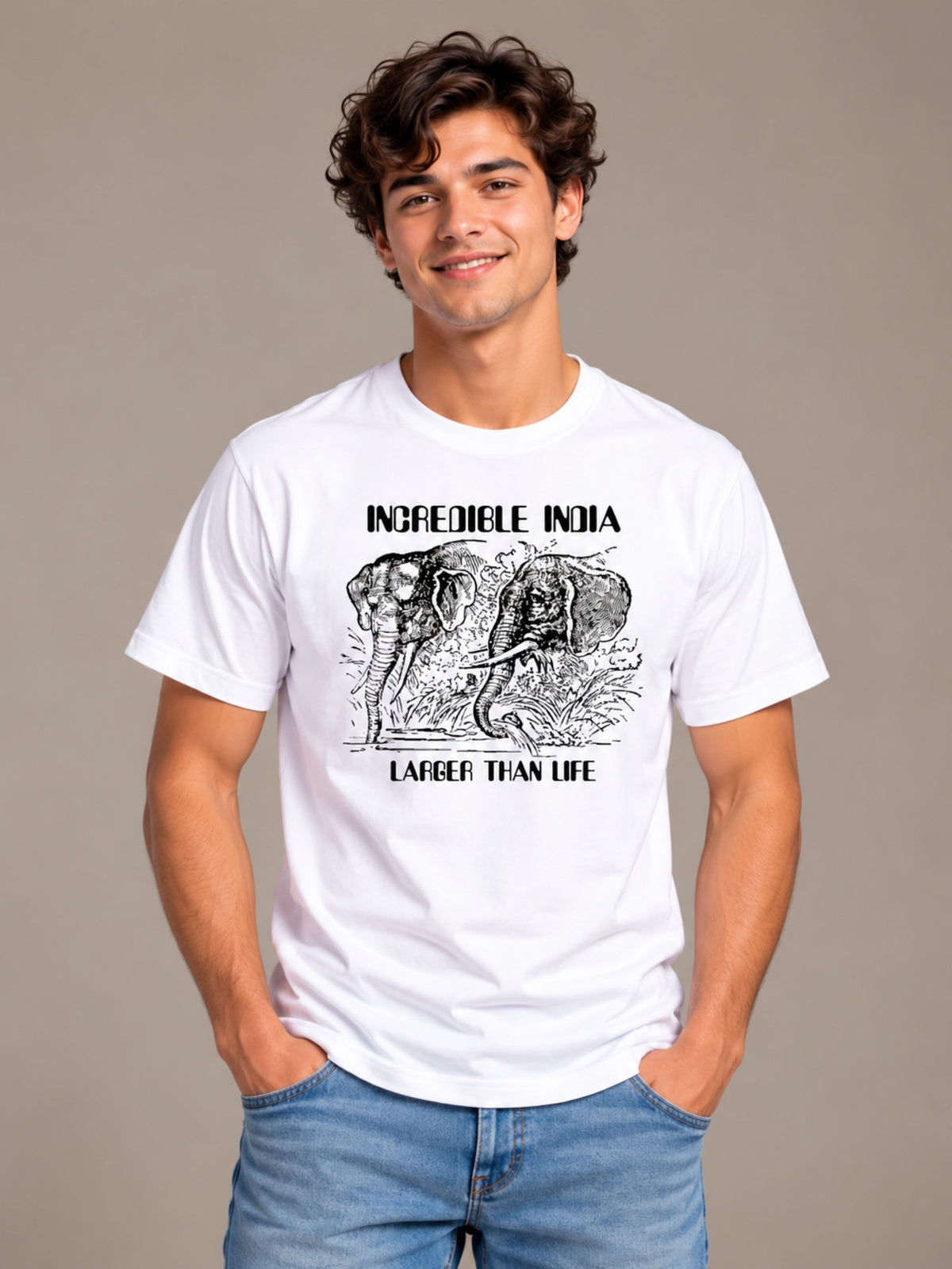 Incredible India white t-shirt by Offbeat, front view