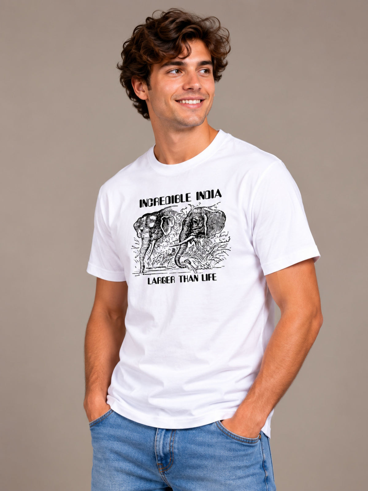 Incredible India white t-shirt by Offbeat, left side