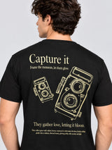 OFFBEAT Capture it from the moments, let them glow - Black t-shirt, back focused view