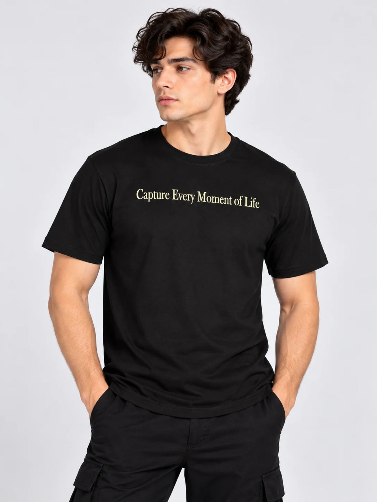 OFFBEAT Capture it from the moments, let them glow - Black t-shirt, front view