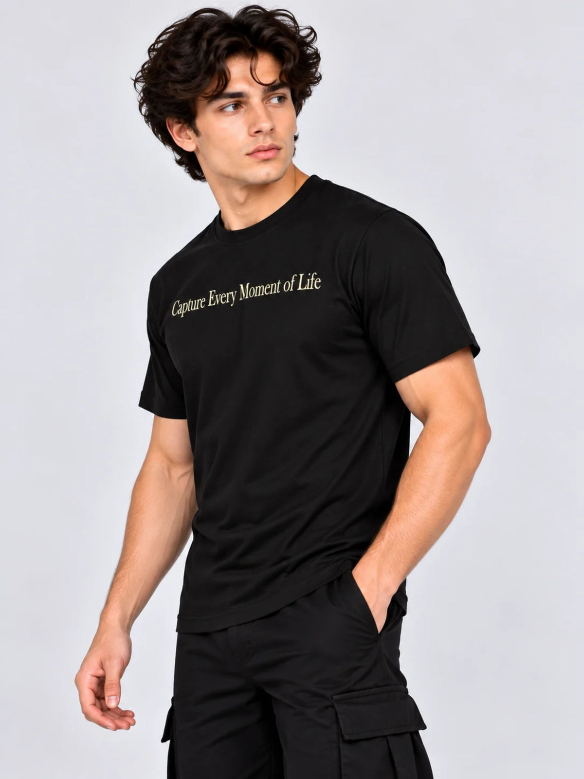 OFFBEAT Capture it from the moments, let them glow - Black t-shirt, left view
