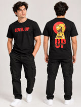 OFFBEAT Level up - Black t-shirt, front back view