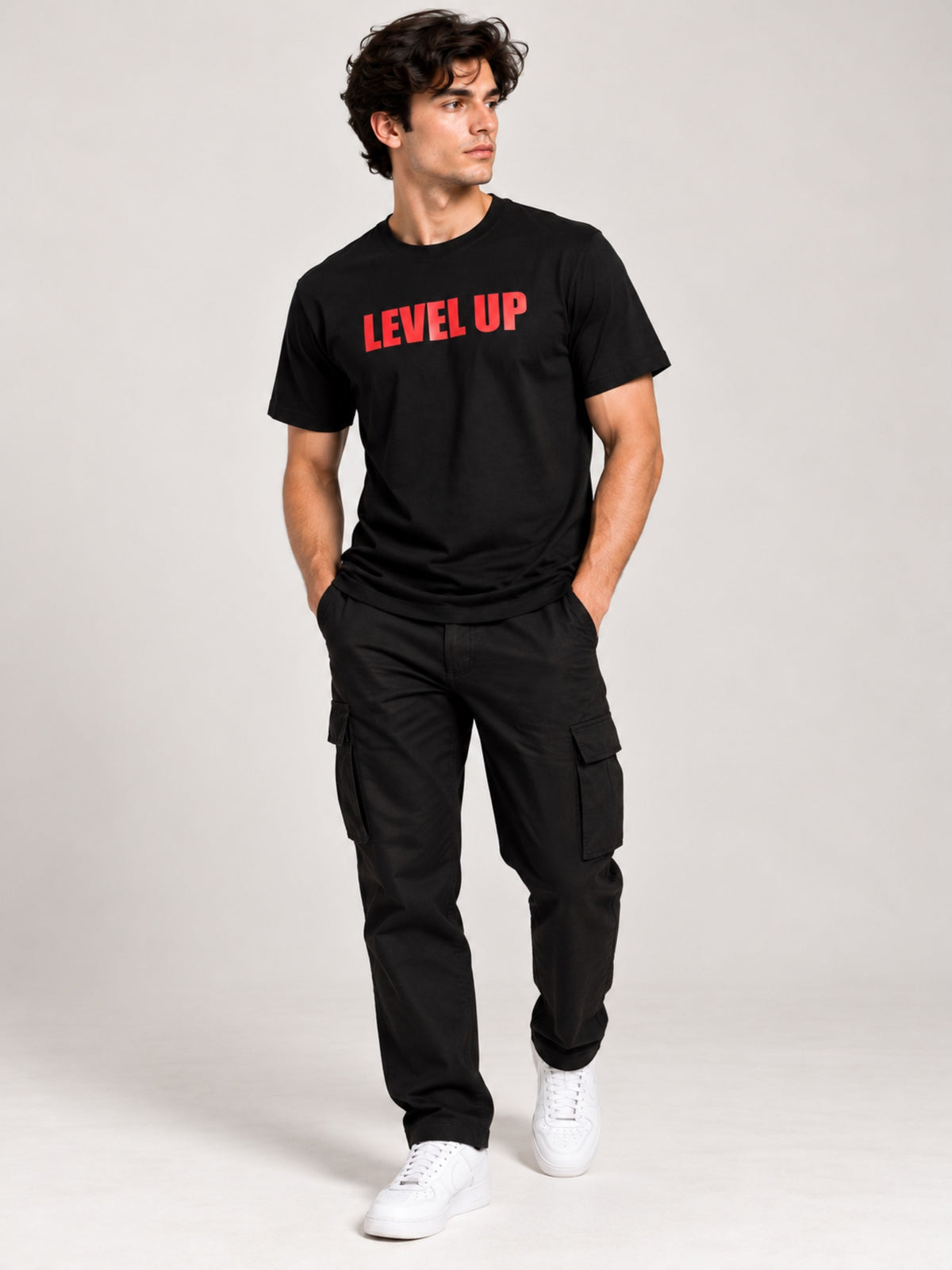 OFFBEAT Level up - Black t-shirt, lifestyle view