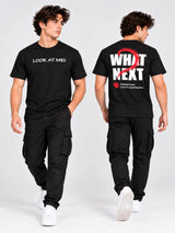 OFFBEAT Look at me what next - Black t-shirt, front back view