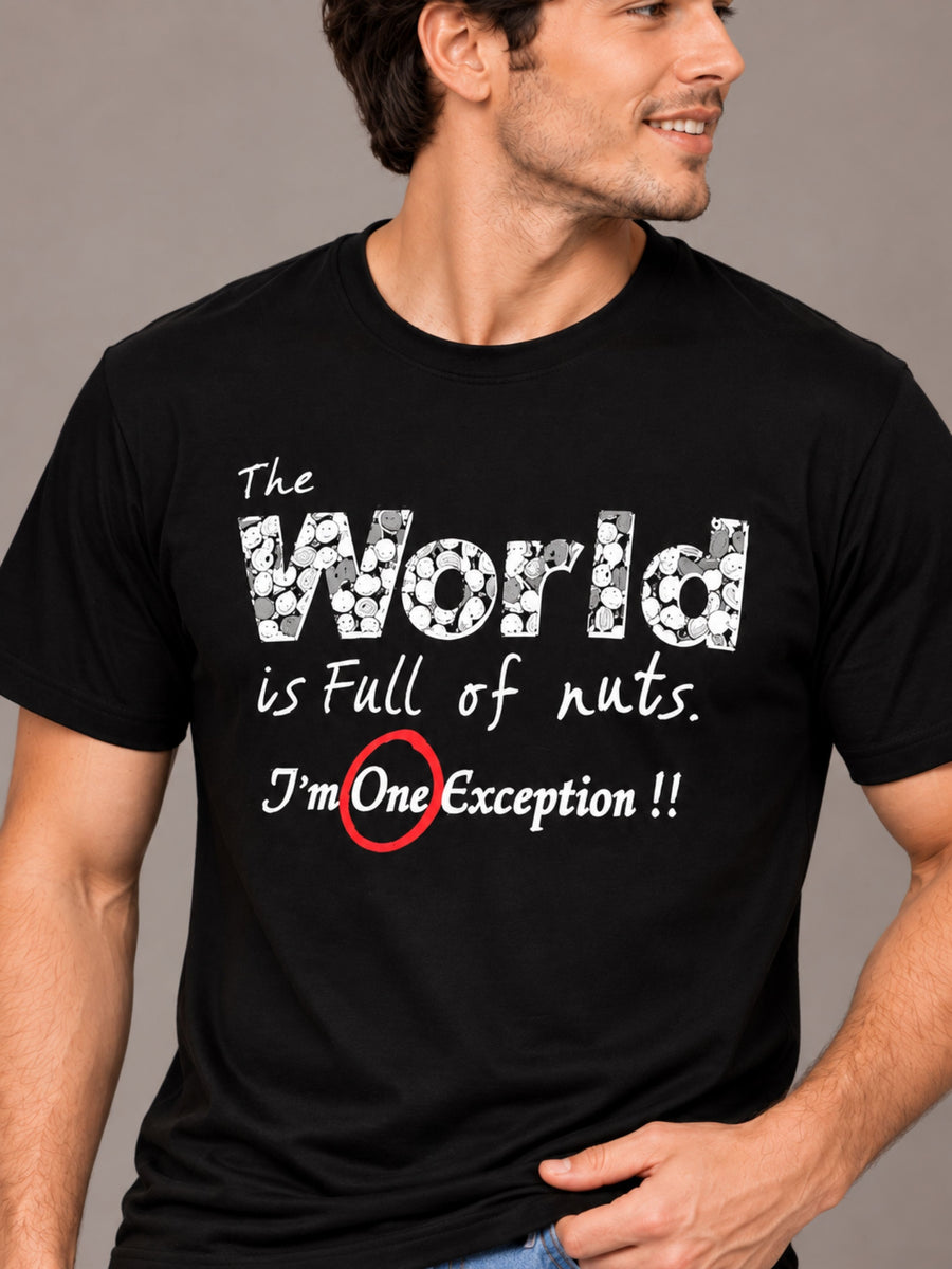 OFFBEAT The World Is Full Of Nuts I'm One Exception!! - Black t-shirt, focused view