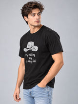 My Thinking Cap Is Always On black t-shirt by Offbeat, right side