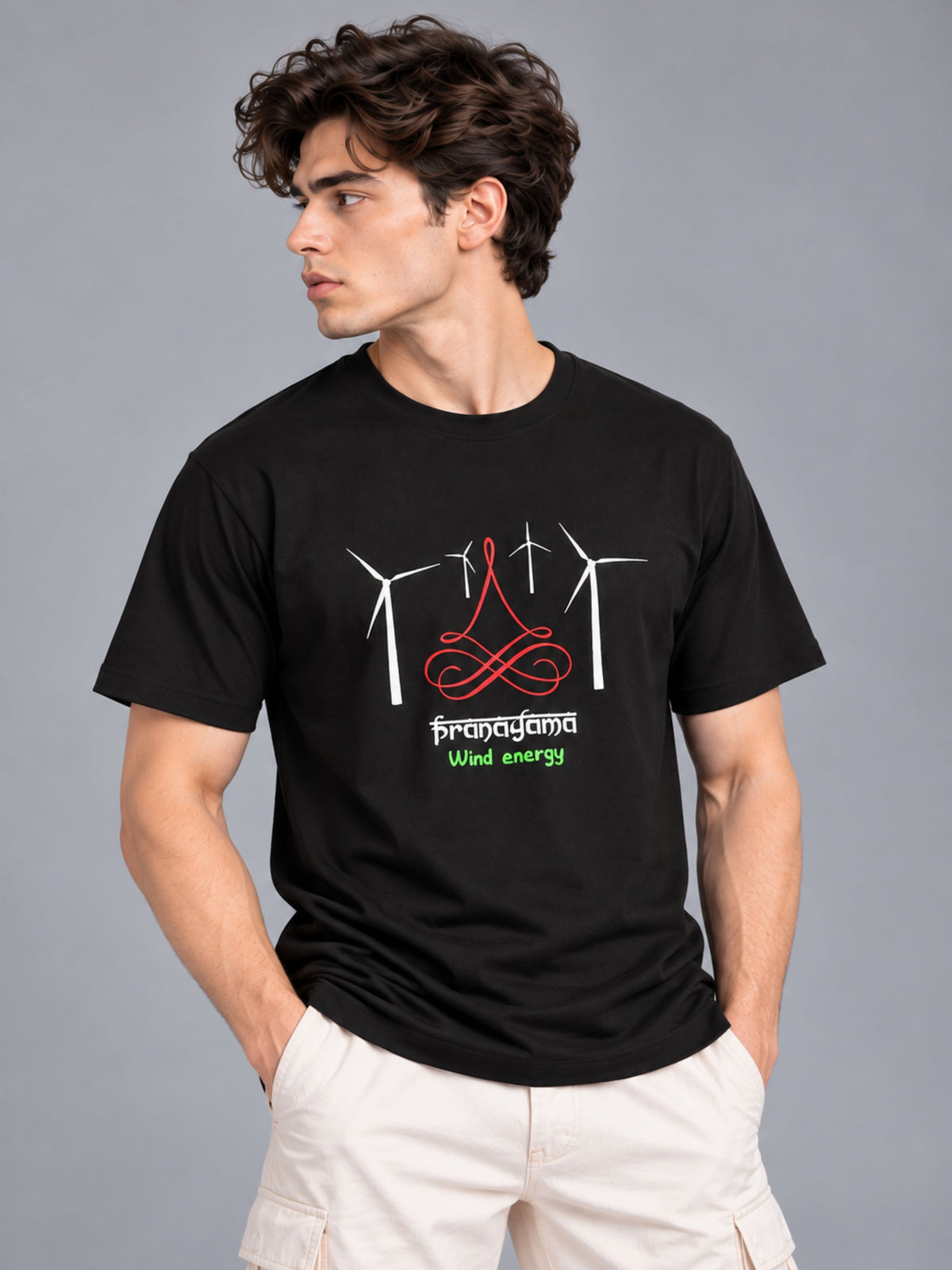 Pranayama Wind Energy black t-shirt by Offbeat, right side
