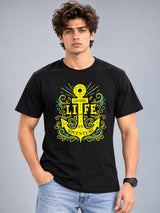 Living Life Is An Adventure black t-shirt by Offbeat, front view