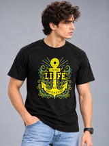 Living Life Is An Adventure black t-shirt by Offbeat, left side
