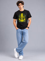 Living Life Is An Adventure black t-shirt by Offbeat, worn by a model