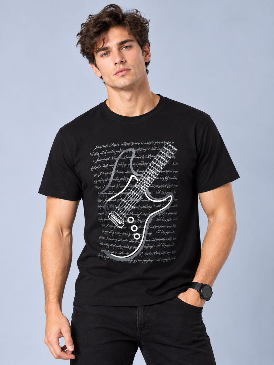 OFFBEAT Guitar - Black t-shirt, front view