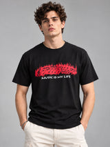 Music Is My Life black t-shirt by Offbeat, front view