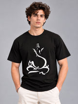 Embossed Ganesha black t-shirt by Offbeat, front view