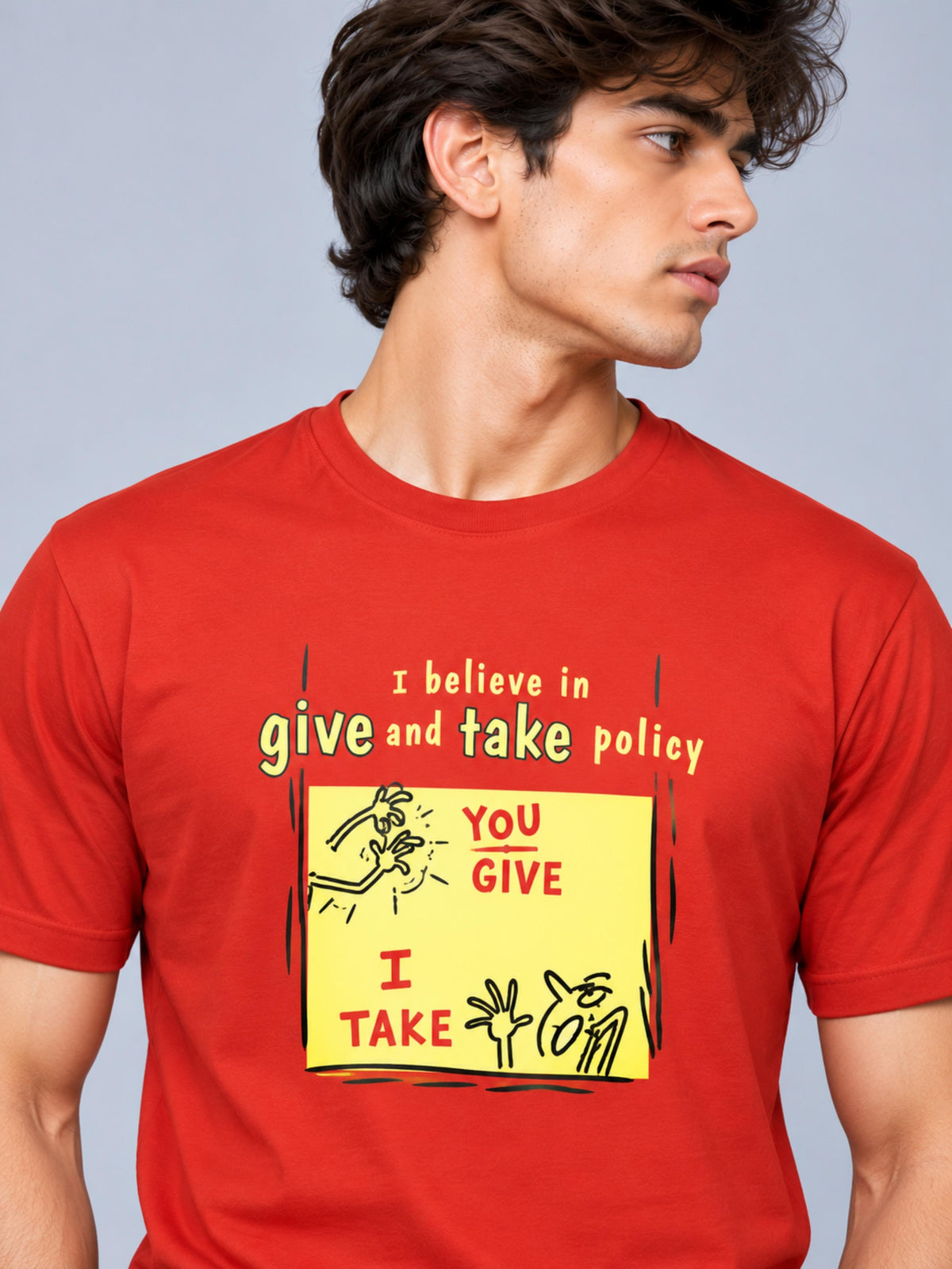 OFFBEAT I Believe In Give and Take Policy,You Give I Take. - Rust t-shirt, focused view