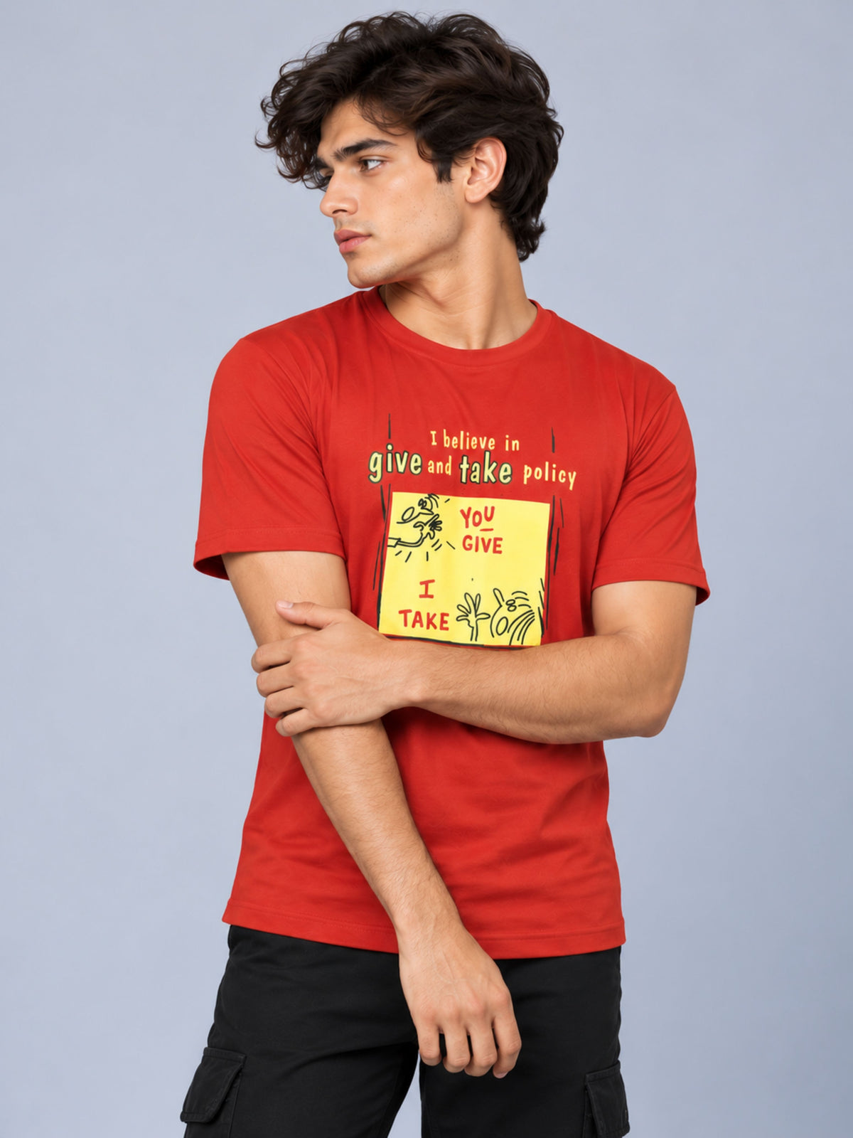 OFFBEAT I Believe In Give and Take Policy,You Give I Take. - Rust t-shirt, right view
