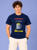 OFFBEAT Cheers!I've Graduated From 'Bar' Code To Beer Code - Navy Blue t-shirt, front view