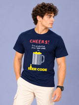OFFBEAT Cheers!I've Graduated From 'Bar' Code To Beer Code - Navy Blue t-shirt, left view