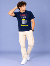OFFBEAT Cheers!I've Graduated From 'Bar' Code To Beer Code - Navy Blue t-shirt, lifestyle view