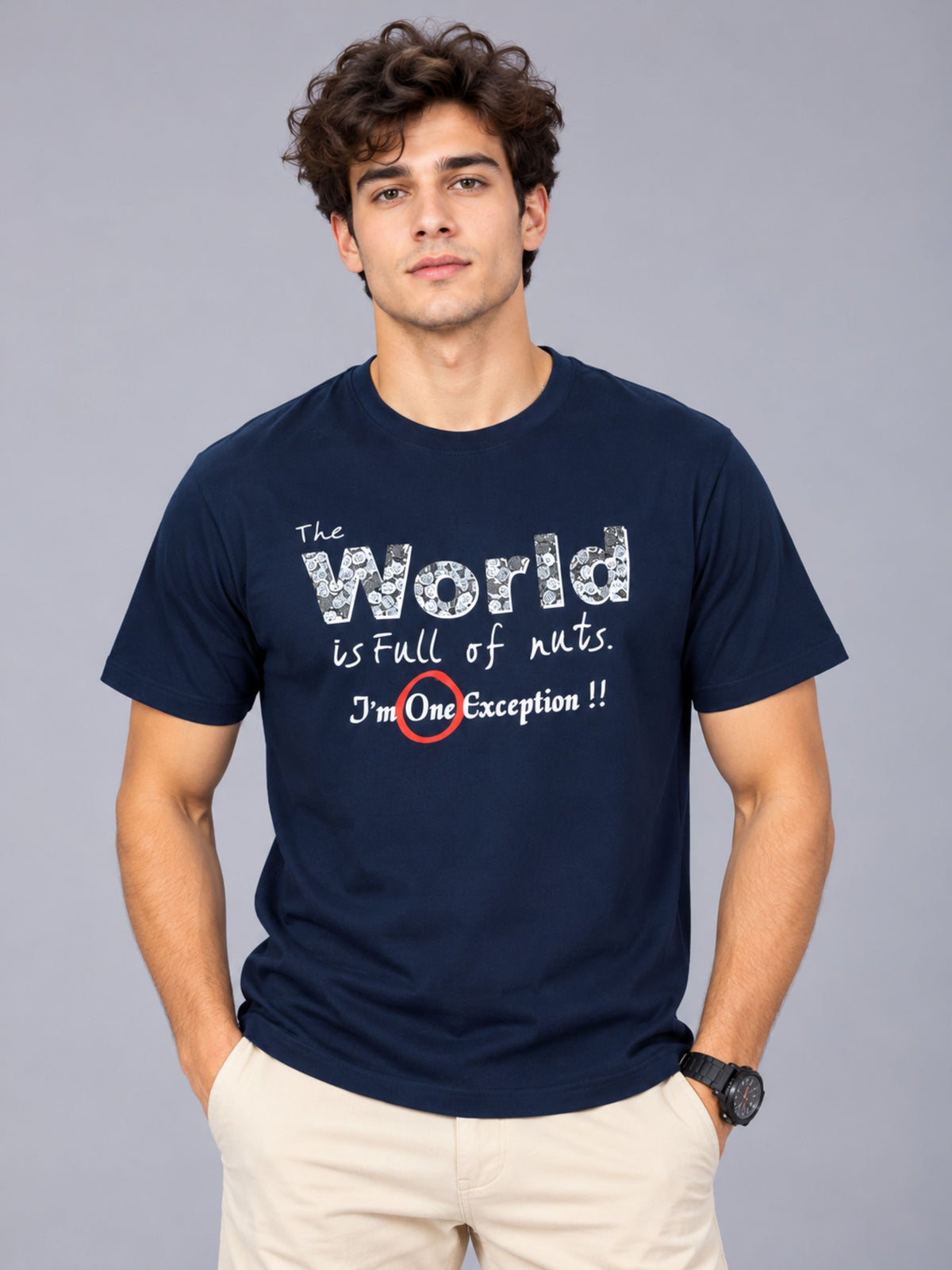 OFFBEAT The World Is Full Of Nuts I'm One Exception!! - Navy Blue t-shirt, front view