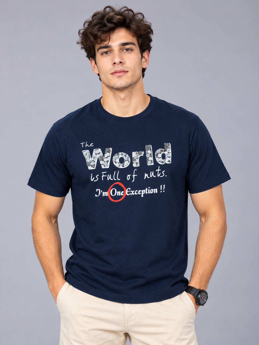 OFFBEAT The World Is Full Of Nuts I'm One Exception!! - Navy Blue t-shirt, front view