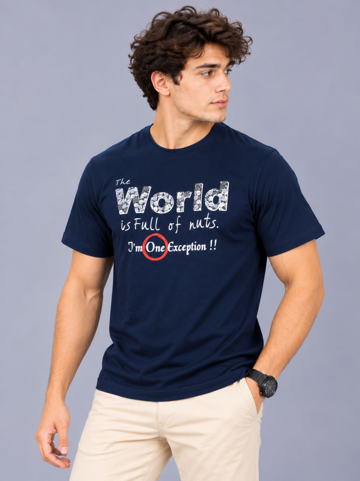 OFFBEAT The World Is Full Of Nuts I'm One Exception!! - Navy Blue t-shirt, left view