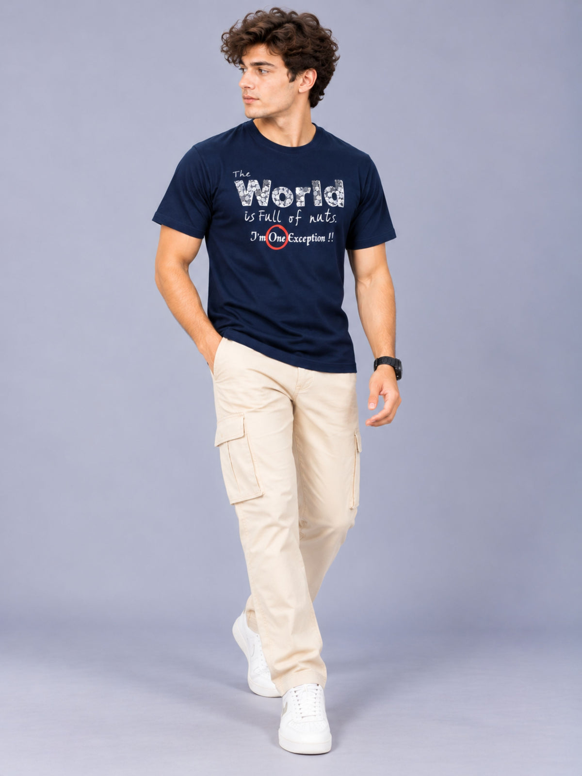 OFFBEAT The World Is Full Of Nuts I'm One Exception!! - Navy Blue t-shirt, lifestyle view