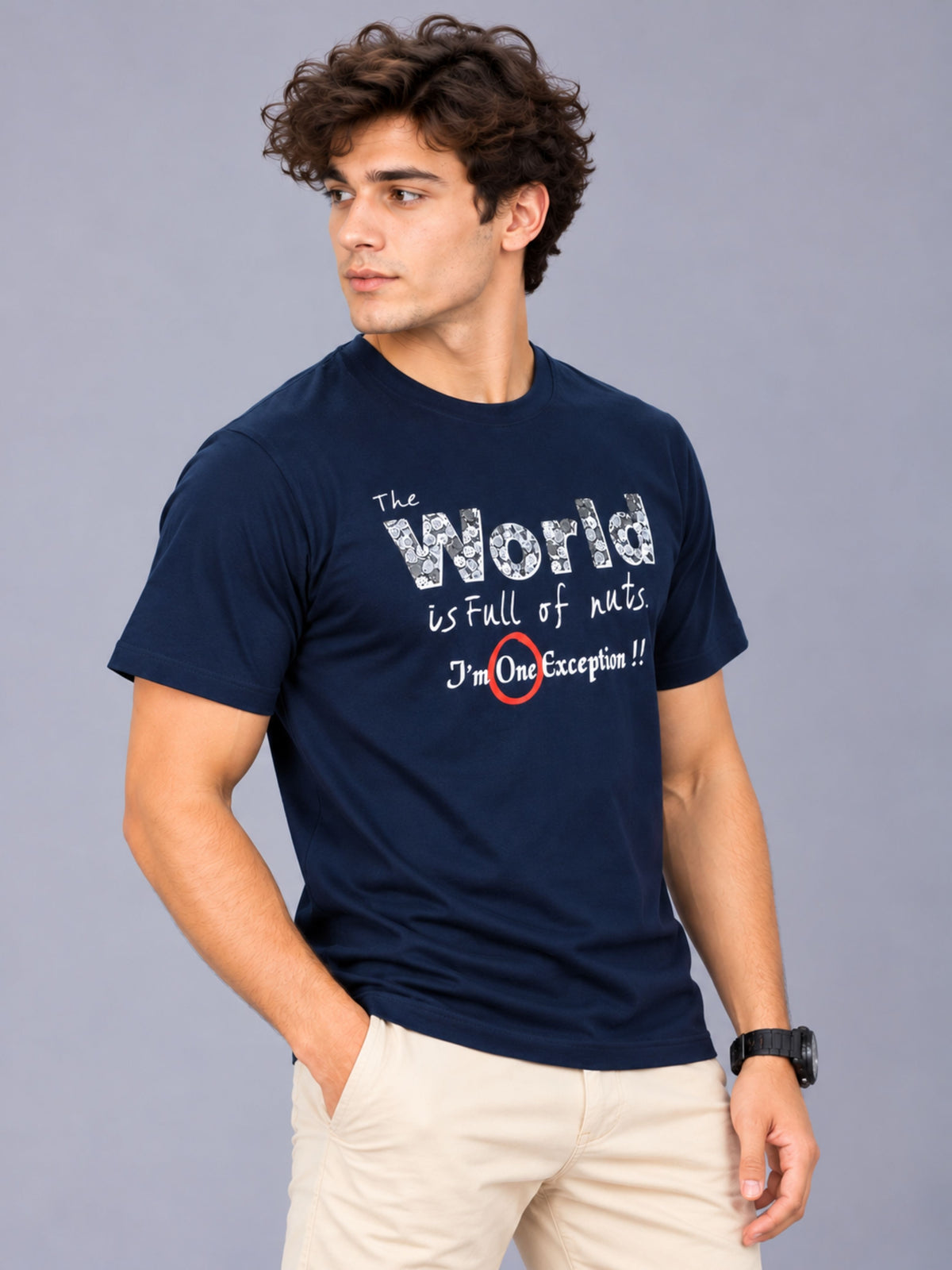 OFFBEAT The World Is Full Of Nuts I'm One Exception!! - Navy Blue t-shirt, right view