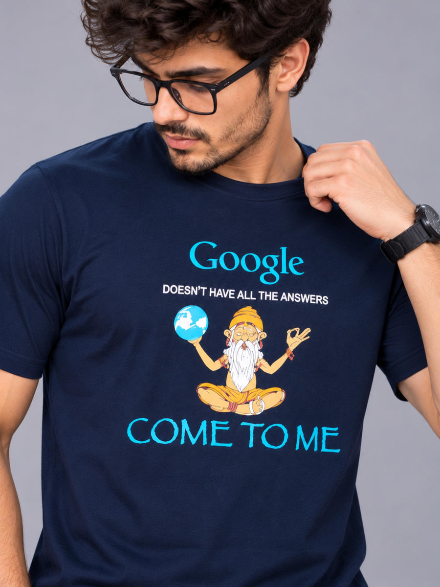 OFFBEAT Google Doesn't Have All The Answers Come To Me - Navy Blue t-shirt, focused view