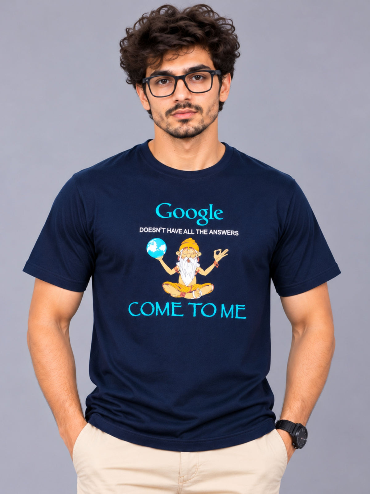 OFFBEAT Google Doesn't Have All The Answers Come To Me - Navy Blue t-shirt, front view